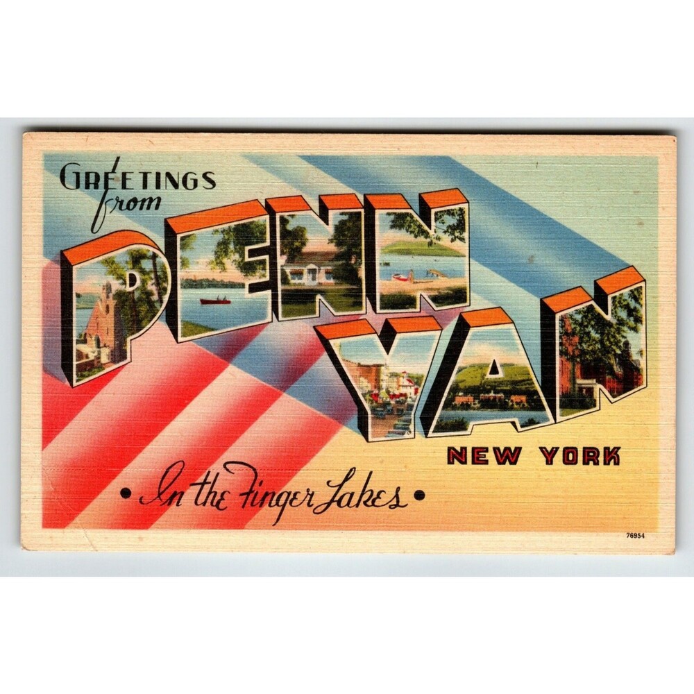 Greetings From Penn Yah Finger Lakes New York Postcard NY Large Big Letter Linen